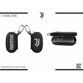 Juventus Portachiavi in Pelle in Box con Zip scomparto telecomando o chiave, con Stampa Logo  Prodotto Ufficiale