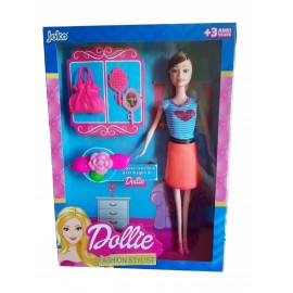 BAMBOLA DOLLIE FASHION STYLIST CM 30 CON VESTITO Di PAILLETTES + ACCESSORI BAMBINA