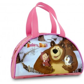 Borsa Passeggio Masha & Orso  Bambina Borsetta due manici bowling  con pinguini cm 22