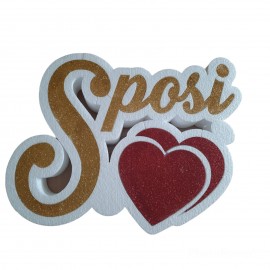 SCRITTA OGGI SPOSI CON CUORI GLITTER MATRIMONIO TAVOLO CERIMONIA 40X24X5CM