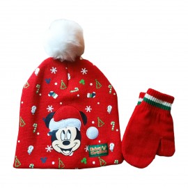 SET CAPPELLO E GUANTI NATALE MICKEY MOUSE DISNEY TOPOLINO NEONATO