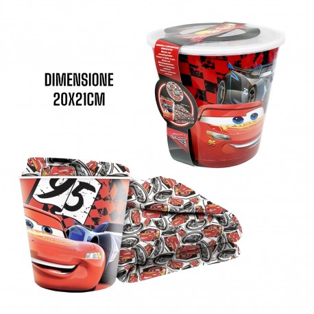 Coperta Plaid + Cestino Gettacarte Cars Disney Set Regalo Porta Giocattolo Saetta Mc Queen Bambino