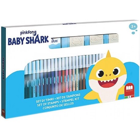 Baby Shark Set 3 Timbri per Bambini e 36 Pennarelli Colorati Baby Shark Set 3 Timbri per Bambini e 36 Pennarelli Colorati