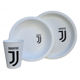 SET PAPPA 3 PEZZI JUVENTUS BIANCONERI PIATTO FONDO PIANO BICCHIERE CONFEZIONE REGALO -