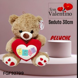 Peluche Pupazzo Soffice Orsetto marrone cuore Love color 22 cm idea regalo San Valentino