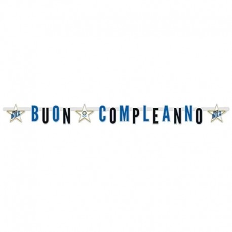 Festone Buon Compleanno Inter Nero Azzurro Ufficiale 2 mt