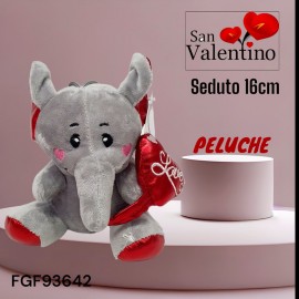 PELUCHE ELEFANTINO  CON CUORE ROSSO E SCRITTA I LOVE YOU RICAMATA 16CM