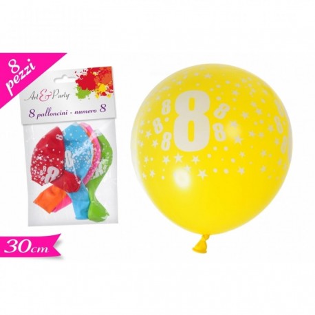 10 Palloncini colorati  con stampa per compleanno Bambini 8 ANNI