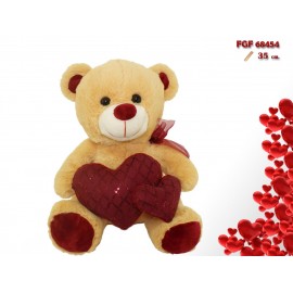 ORSO ORSETTO PELUCHE CON DOPPIO CUORE SAN VALENTINO CM 35