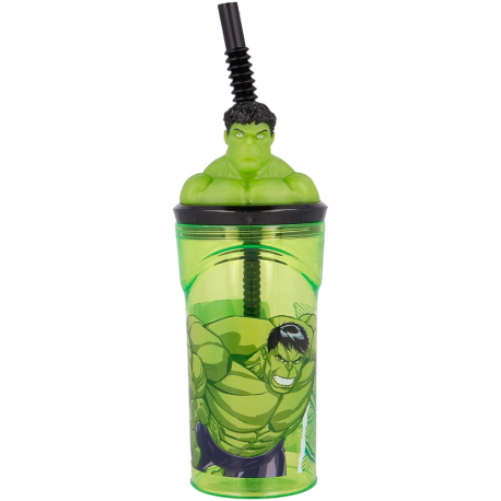 Bicchiere con cannuccia ripiegabile Hulk Marvel personaggio 3D Bpa Free 360 ml Bambino