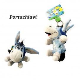 Portachiave Mascotte Peluche asinello cm 10 colore azzurro con bandana Napoli