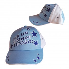 CAPPELLO-CAPPELLINO TIFOSO BIANCO AZZURRO CON VISIERA SPORT