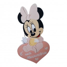 Sagoma Minnie Nascita Centro Tavola con Cuore  Scritta Personalizzata Nascita Battesimo