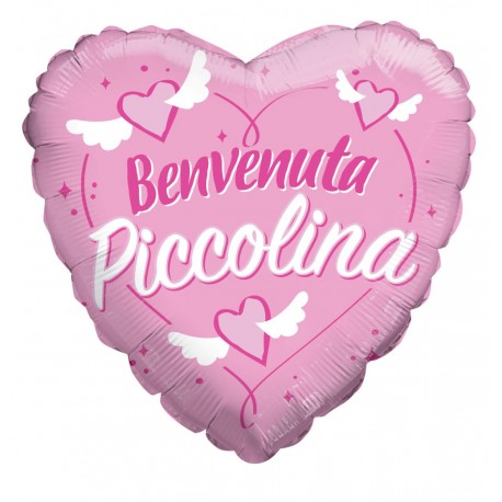 Palloncino Foil 18" Cuore Rosa Nascita Benvenuta Piccolina CM.45