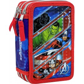 ASTUCCIO SCUOLA 44 PZ. MULTISCOMPARTO AVENGERS MARVEL 3 ZIP/CERNIERE PORTA COLORI GIOTTO CM. 20X13X6