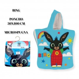 "Poncho Mare Bing il Coniglietto: Asciugamano Accappatoio in Microspugna - cm100x50