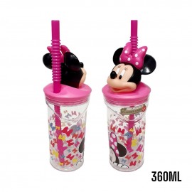 Bicchiere con cannuccia ripiegabile Minnie Disney personaggio 3D Bpa Free 360 ml Bambina