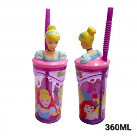 Bicchiere con cannuccia ripiegabile Principessa Cenerentola Disney personaggio 3D Bpa Free 360 ml Bambina