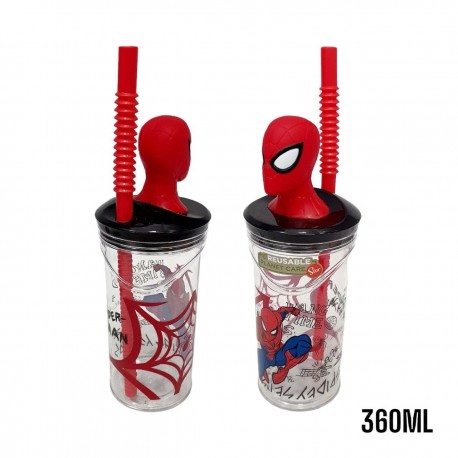 Bicchiere con cannuccia ripiegabile Spiderman Marvel personaggio 3D Bpa Free 360 ml Uomo Ragno