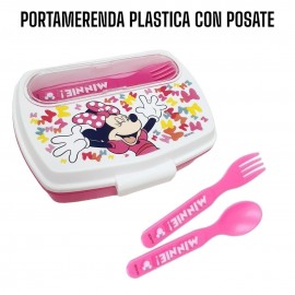 Portamerenda con posate forchetta e cucchiaio Minnie Disney Porta Pranzo Scuola Tempo Libero Bambina
