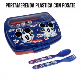 PORTAMERENDA CON POSATE TOPOLINO DISNEY CUCCHIAIO FORCHETTA SET PAPPA BAMBINI