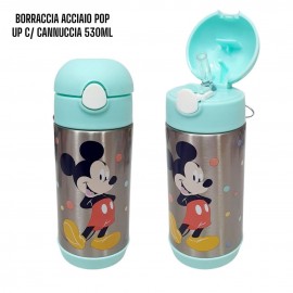 "Elegante Borraccia in Acciaio Inox Mickey Mouse Disney - Cannuccia Pop-Up - Capacità 530 ml"