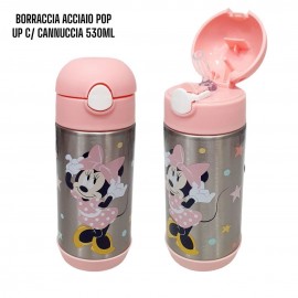 Borraccia in Acciaio Inox Minnie Mouse Disney - Bottiglia Pop Up con Cannuccia da 530 ml