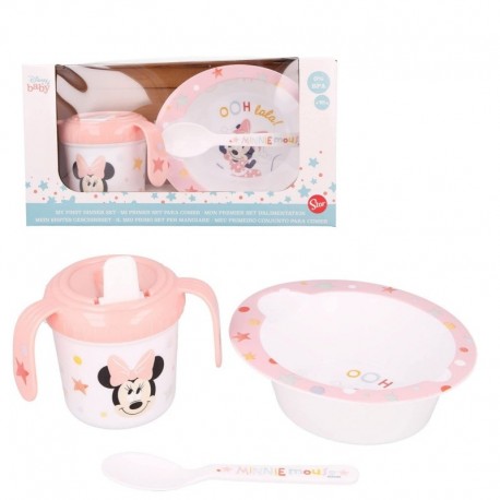  Set Pappa Per Microonde 2 Pezzi Minnie Baby Piatto & Cucchiaio Disney Bambini