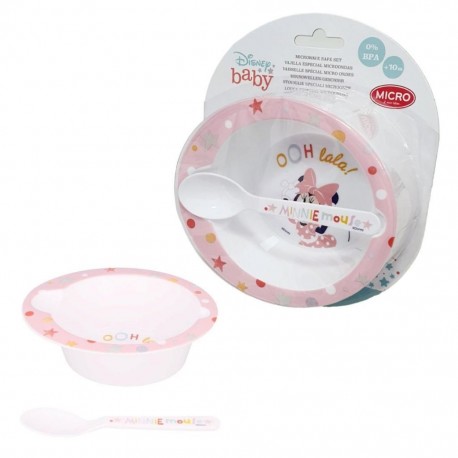 Set Pappa Per Microonde 2 Pezzi Minnie Baby Piatto & Cucchiaio Disney Bambina