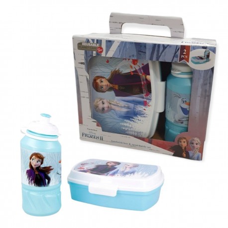 Set Borraccia da 400 ml e Sandwich Box Portamerenda per Bambina in plastica Frozen Elsa Anna Olaf Disney