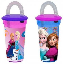 BICCHIERE CON CANNUCCIA FROZEN ELSA ANNA  DISNEY PLASTICA ML.430