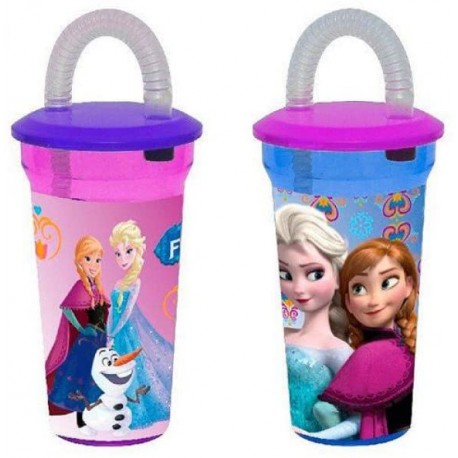 Bicchiere con Cannuccia Frozen Elsa Anna Olaf Disney 430ml Bicchieri in plastica per Bambini