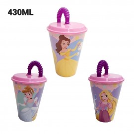 Bicchiere con cannuccia Principesse Disney Ariel Cenerentola Rapunzel   430ml