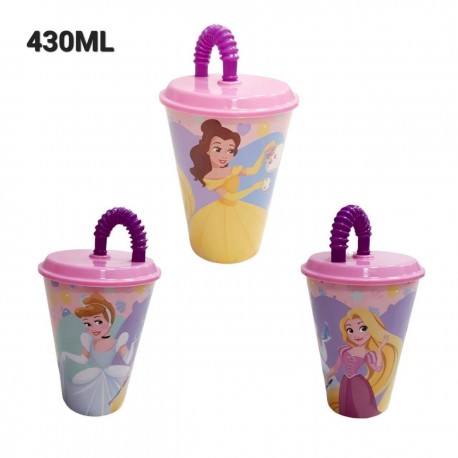 BICCHIERE CON CANNUCCIA PRINCIPESSE DISNEY IN PLASTICA ML.430