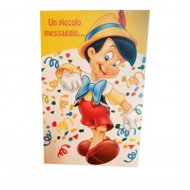 Biglietto Augurale Pinocchio con Grillo Parlante (un piccolo messaggio) con busta abbinata Compleanno Nascita Battesimo ...