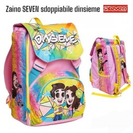 Zaino Scuola Seven Elementare Estensibile Dinsieme con Tasca Laterale Porta Borraccia Rosa