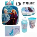 Set  Scuola Asilo 5 pz-Frozen Disney  School Pack Completo Zaino 3D con led-Borraccia Bicchiere Portamerenda Tovaglietta