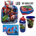 Set  Scuola Asilo 5 pz-Avengers Marvel School Pack Completo Zaino 3D con led-Borraccia Bicchiere Portamerenda Tovaglietta