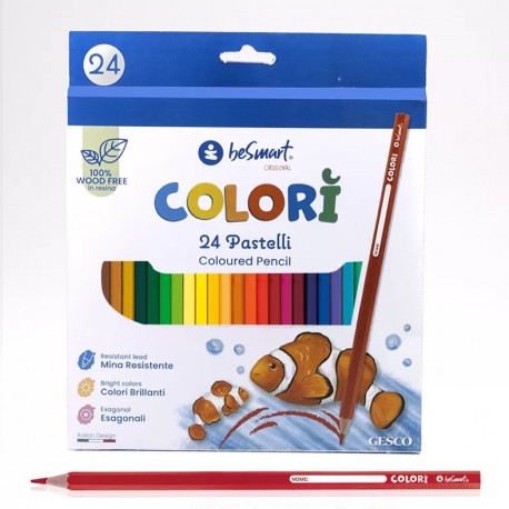 SCATOLA DA 24 MATITE COLORATE DI LEGNO FSC – PASTELLI COLORATI CON MINA RESISTENTE