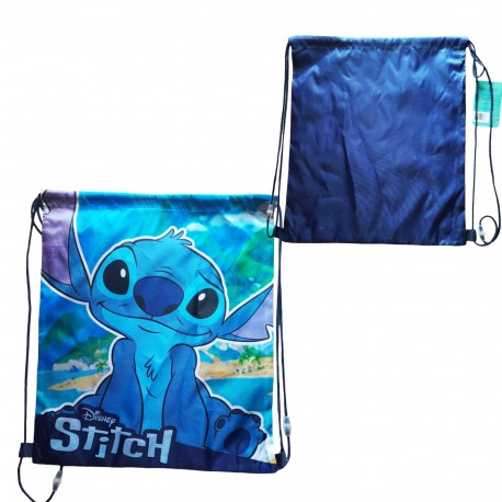 Sacca Borsone di Stitch Celeste Disney Borsa Tempo Libero Scuola Palestra 38X29cm Bambini