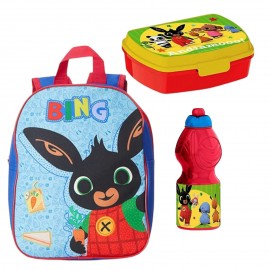 Set Scuola 3pz Asilo Materna Bing il Coniglietto Pack Completo Zainetto Portamerenda Borraccia