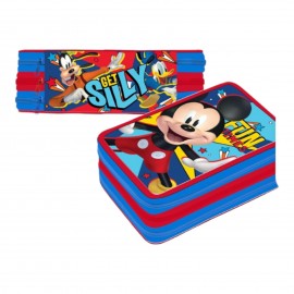 ASTUCCIO SCUOLA 44 PZ. MULTISCOMPARTO MICKEY DISNEY 3 ZIP/CERNIERE PORTA COLORI GIOTTO CM. 20X13X6