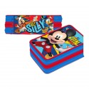 ASTUCCIO SCUOLA 44 PZ. MULTISCOMPARTO MICKEY DISNEY 3 ZIP/CERNIERE PORTA COLORI GIOTTO CM. 20X13X6