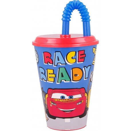 Bicchiere con Cannuccia Saetta McQueen Cars Disney 430ml - Perfetto per Scuola e Tempo Libero dei Bambini