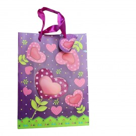 SHOPPER CUORI 3D 23X8.5X18 BUSTA REGALO CON MANICI E CHIUDIPACCO GLITTER