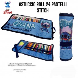 Astuccio Scuola Roll Con 24 Pastelli Disney Stitch Celeste Tombolino Portacolori Scuola e Tempo Libero free time boy&girl