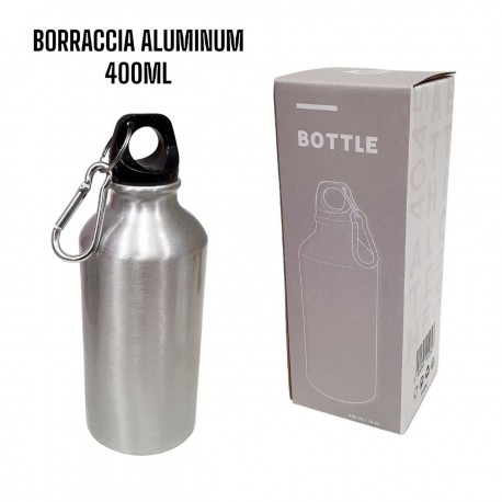 Borraccia Bottiglia Termica Alluminio 400 ML con moschettone Scuola Sport Allenamento Bevande