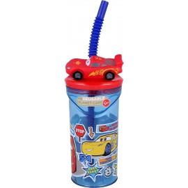 Bicchiere con cannuccia ripiegabile Cars Disney Saetta Mcqueen personaggio 3D Bpa Free 360 ml Bambino