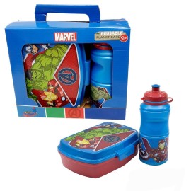 Set Borraccia da 400 ml e Sandwich Box Porta merenda per bambini in plastica Avengers Marvel