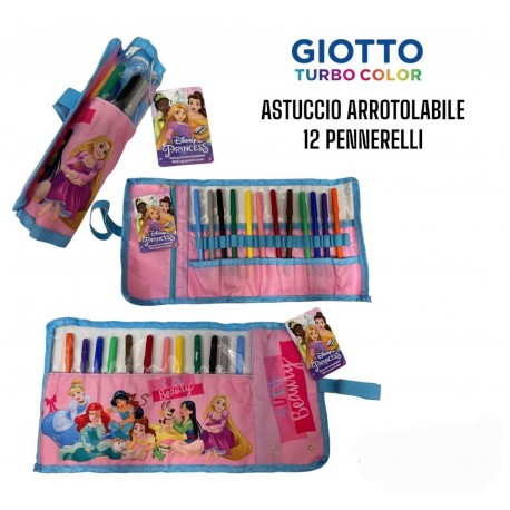 Astuccio Scuola Roll Con 12 Pastelli Giotto Disney PrincipesseTombolino Portacolori Scuola e Tempo Libero free time boy&girl